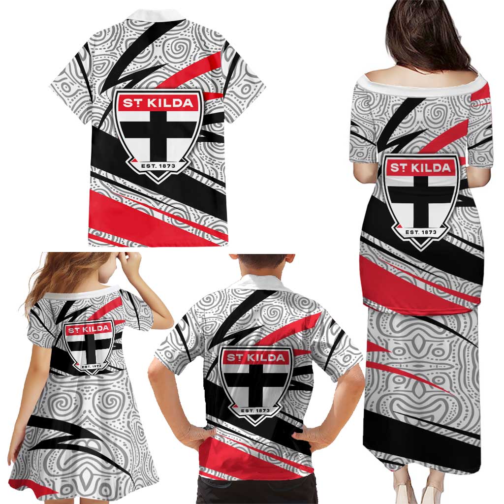 St Kilda Saints Australian Football Family Matching Puletasi and Hawaiian Shirt Superhero Mascot Art With Indigenous Pattern Art