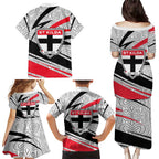 St Kilda Saints Australian Football Family Matching Puletasi and Hawaiian Shirt Superhero Mascot Art With Indigenous Pattern Art