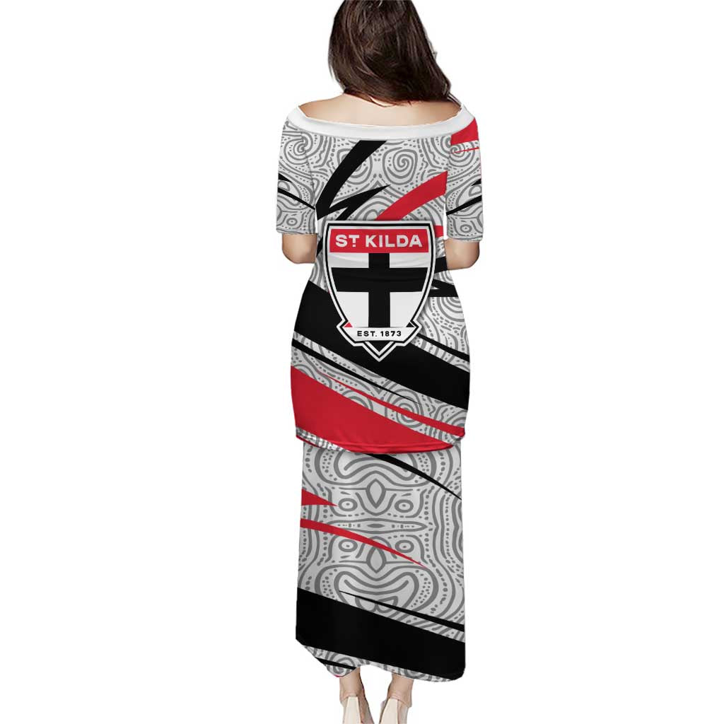 St Kilda Saints Australian Football Family Matching Puletasi and Hawaiian Shirt Superhero Mascot Art With Indigenous Pattern Art