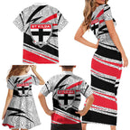 St Kilda Saints Australian Football Family Matching Short Sleeve Bodycon Dress and Hawaiian Shirt Superhero Mascot Art With Indigenous Pattern Art