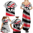 St Kilda Saints Australian Football Family Matching Summer Maxi Dress and Hawaiian Shirt Superhero Mascot Art With Indigenous Pattern Art