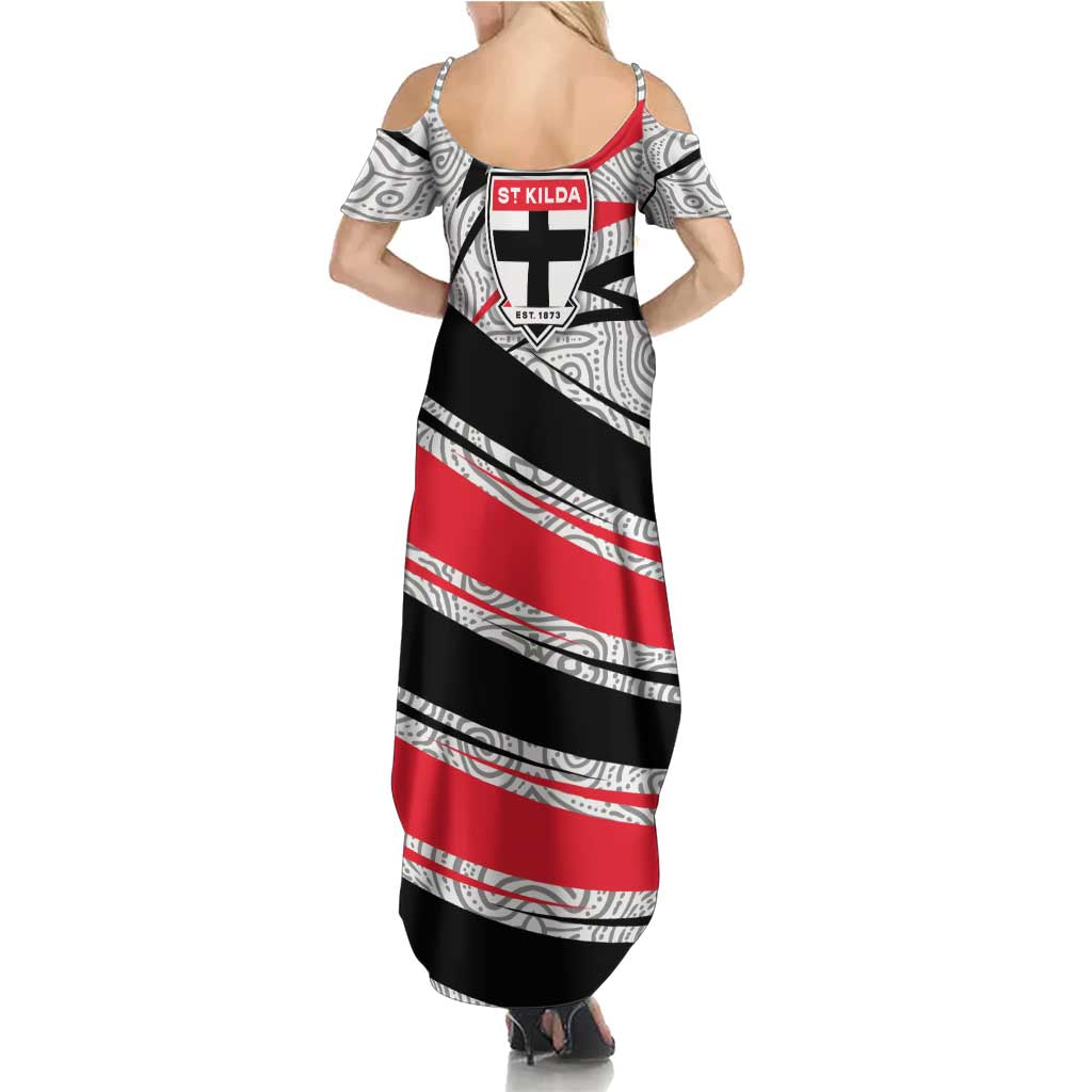 St Kilda Saints Australian Football Family Matching Summer Maxi Dress and Hawaiian Shirt Superhero Mascot Art With Indigenous Pattern Art