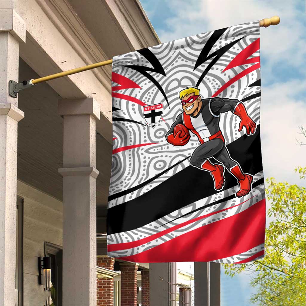 St Kilda Saints Australian Football Garden Flag Superhero Mascot Art With Indigenous Pattern Art