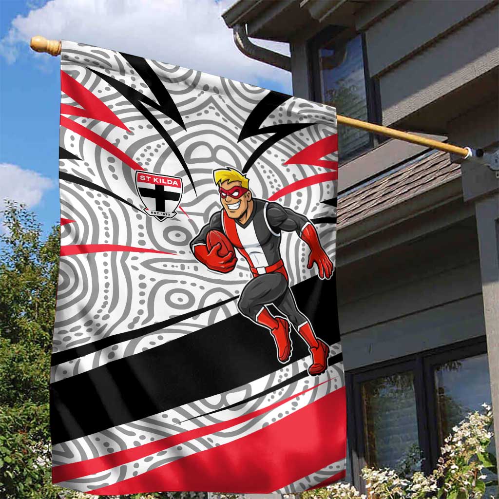 St Kilda Saints Australian Football Garden Flag Superhero Mascot Art With Indigenous Pattern Art