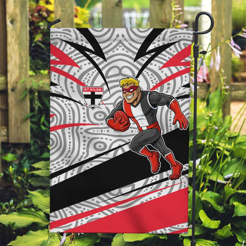 St Kilda Saints Australian Football Garden Flag Superhero Mascot Art With Indigenous Pattern Art