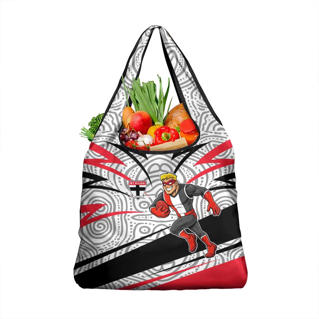 St Kilda Saints Australian Football Grocery Bag Superhero Mascot Art With Indigenous Pattern Art