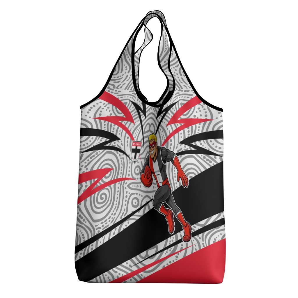 St Kilda Saints Australian Football Grocery Bag Superhero Mascot Art With Indigenous Pattern Art
