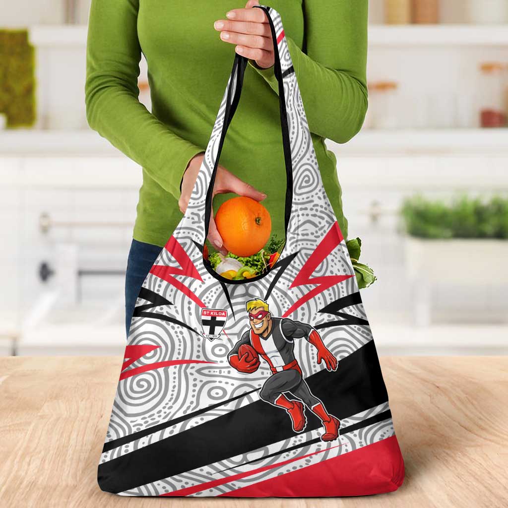 St Kilda Saints Australian Football Grocery Bag Superhero Mascot Art With Indigenous Pattern Art