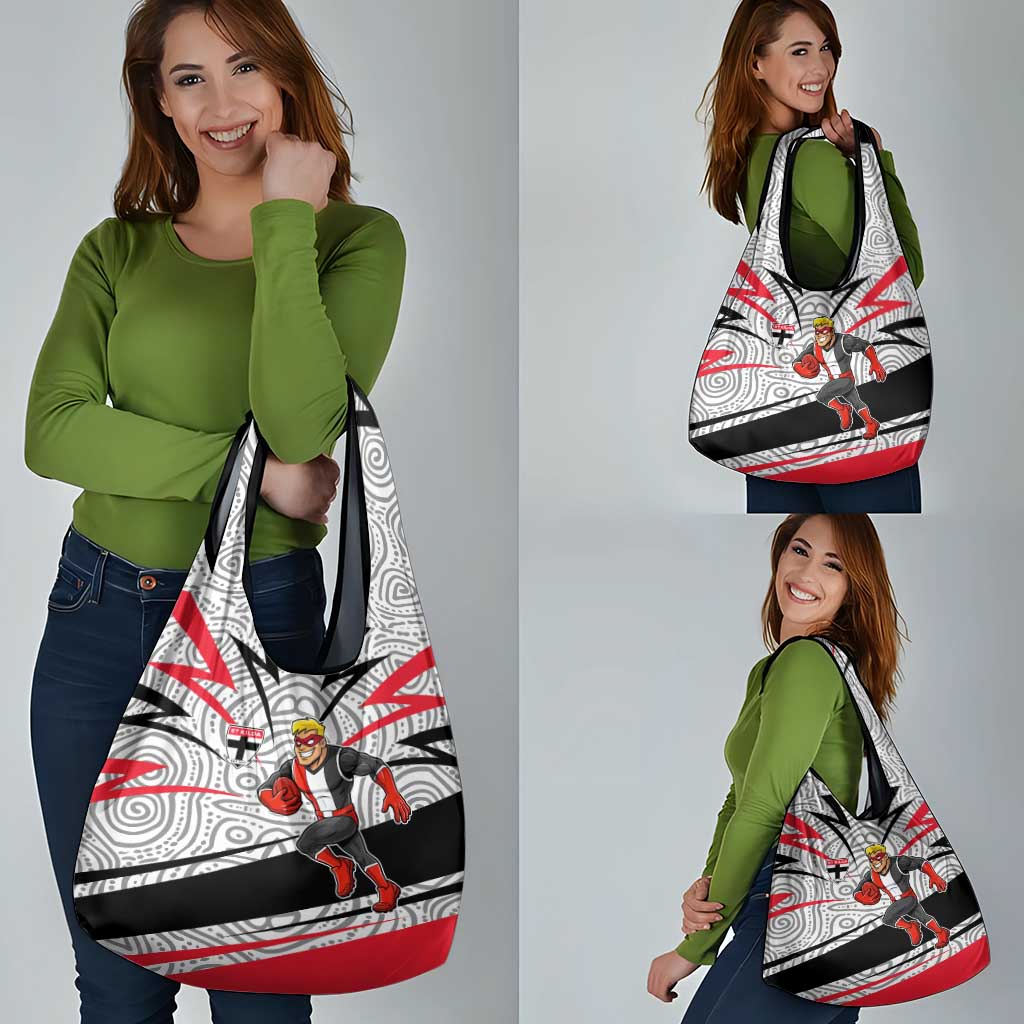 St Kilda Saints Australian Football Grocery Bag Superhero Mascot Art With Indigenous Pattern Art