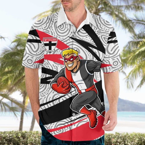 St Kilda Saints Australian Football Hawaiian Shirt Superhero Mascot Art With Indigenous Pattern Art