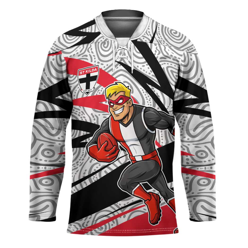 St Kilda Saints Australian Football Hockey Jersey Superhero Mascot Art With Indigenous Pattern Art