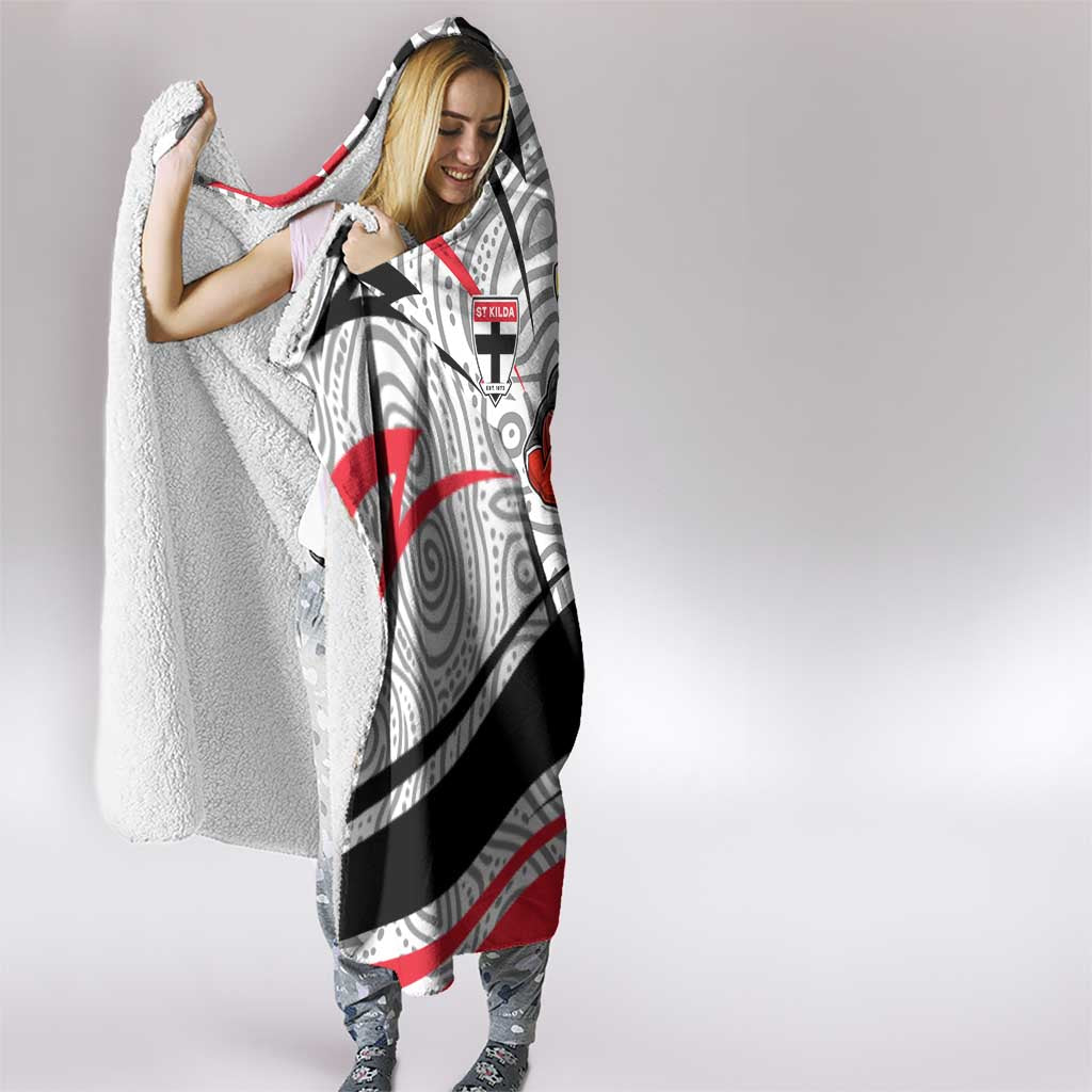St Kilda Saints Australian Football Hooded Blanket Superhero Mascot Art With Indigenous Pattern Art