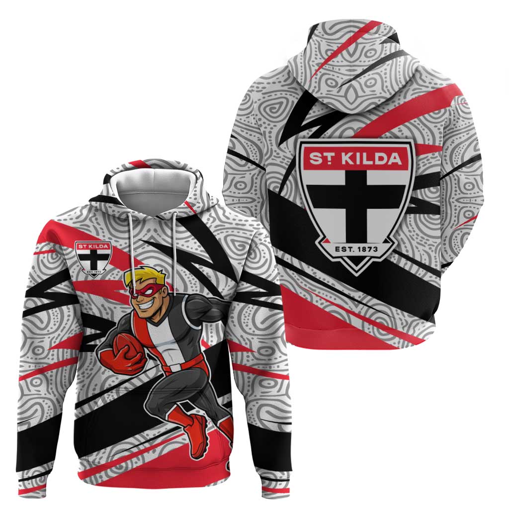 St Kilda Saints Australian Football Hoodie Superhero Mascot Art With Indigenous Pattern Art
