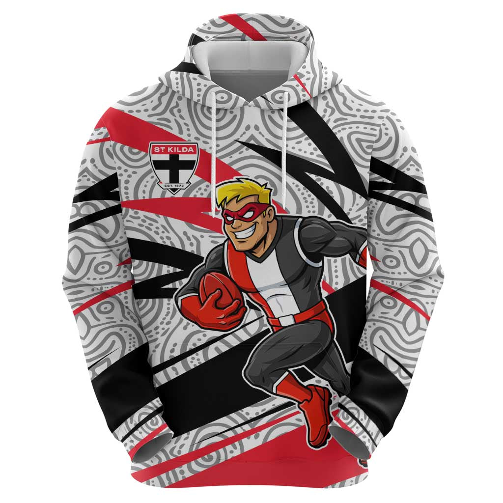 St Kilda Saints Australian Football Hoodie Superhero Mascot Art With Indigenous Pattern Art
