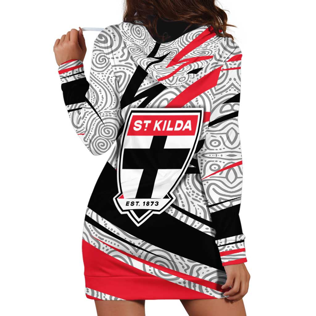 St Kilda Saints Australian Football Hoodie Dress Superhero Mascot Art With Indigenous Pattern Art