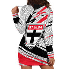 St Kilda Saints Australian Football Hoodie Dress Superhero Mascot Art With Indigenous Pattern Art