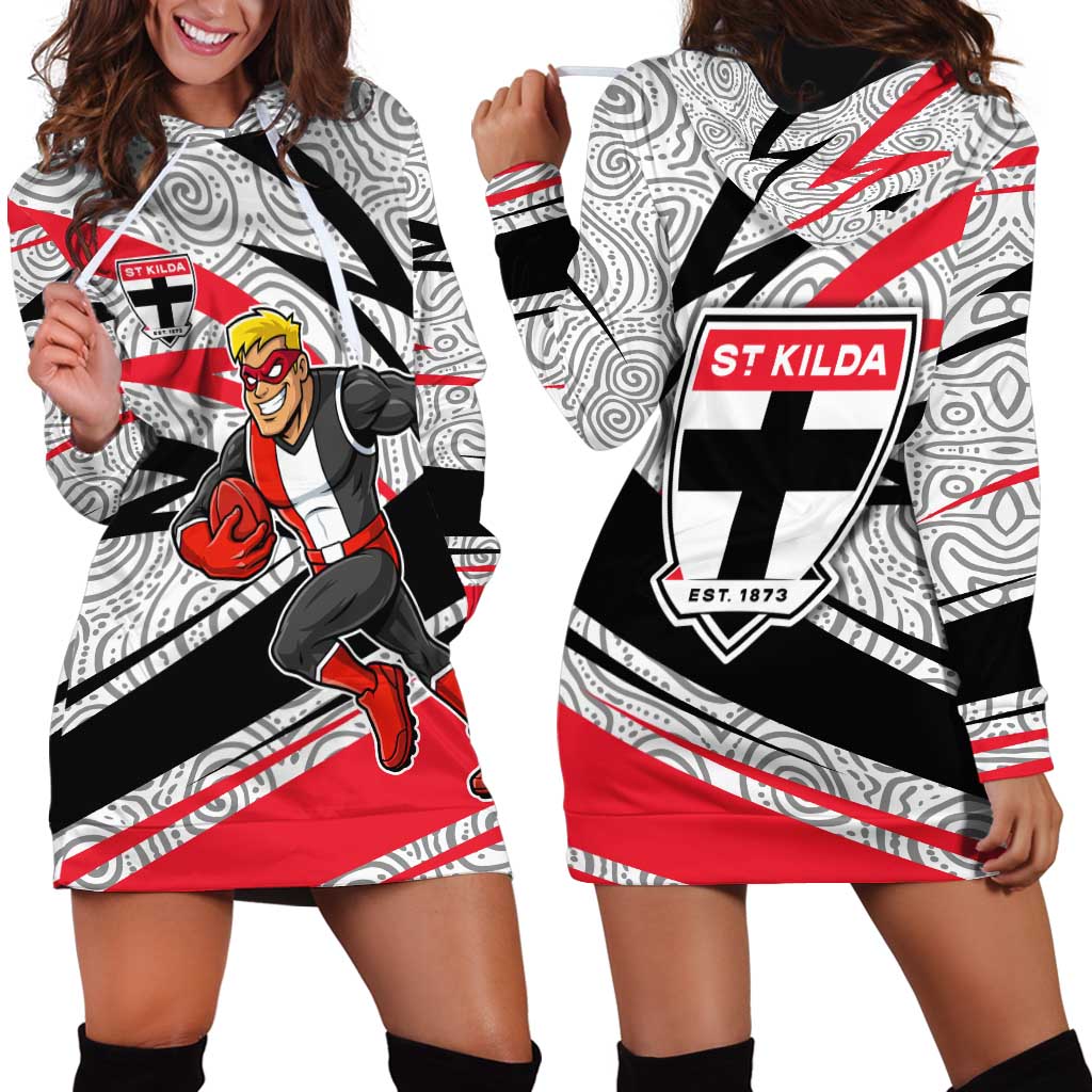 St Kilda Saints Australian Football Hoodie Dress Superhero Mascot Art With Indigenous Pattern Art