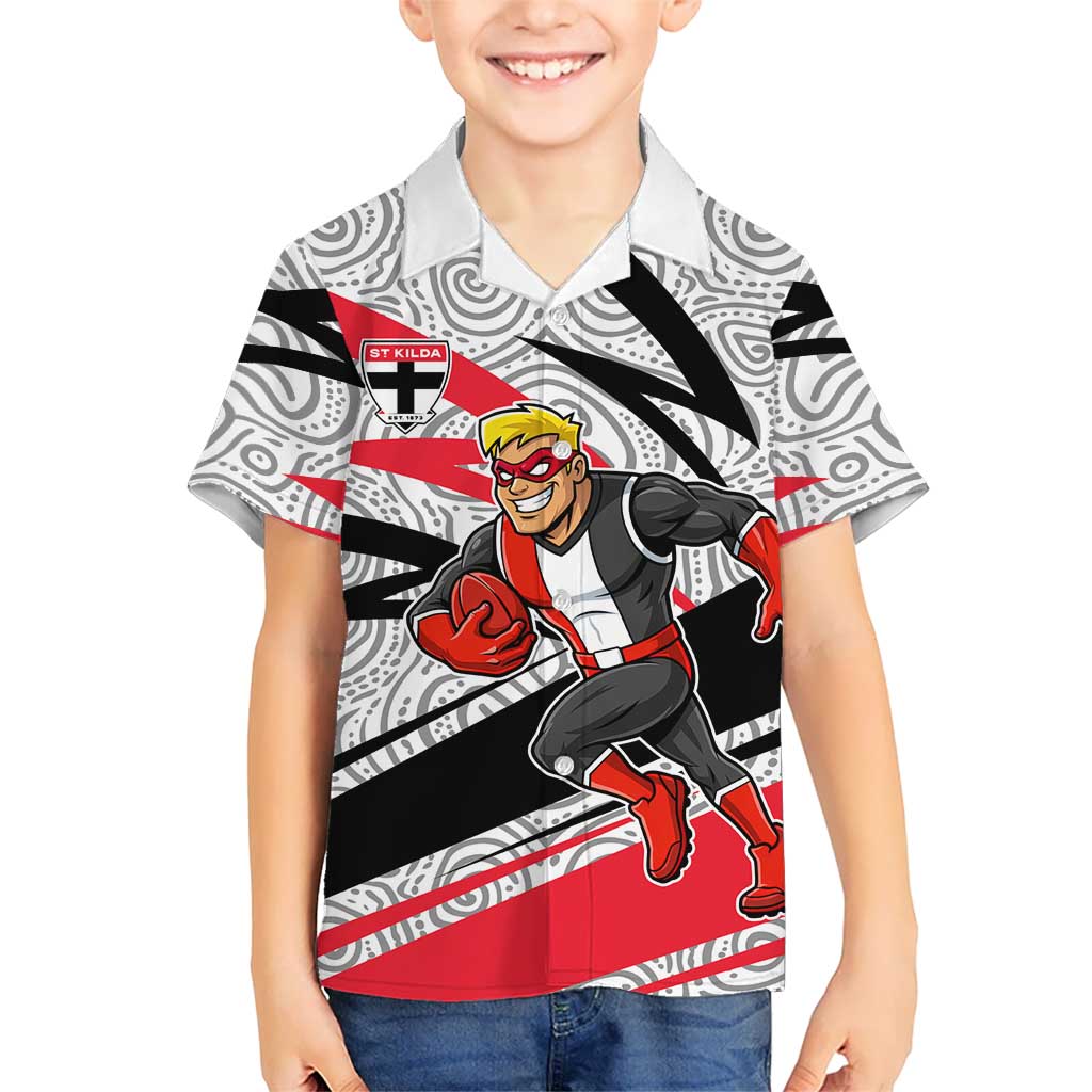 St Kilda Saints Australian Football Kid Hawaiian Shirt Superhero Mascot Art With Indigenous Pattern Art