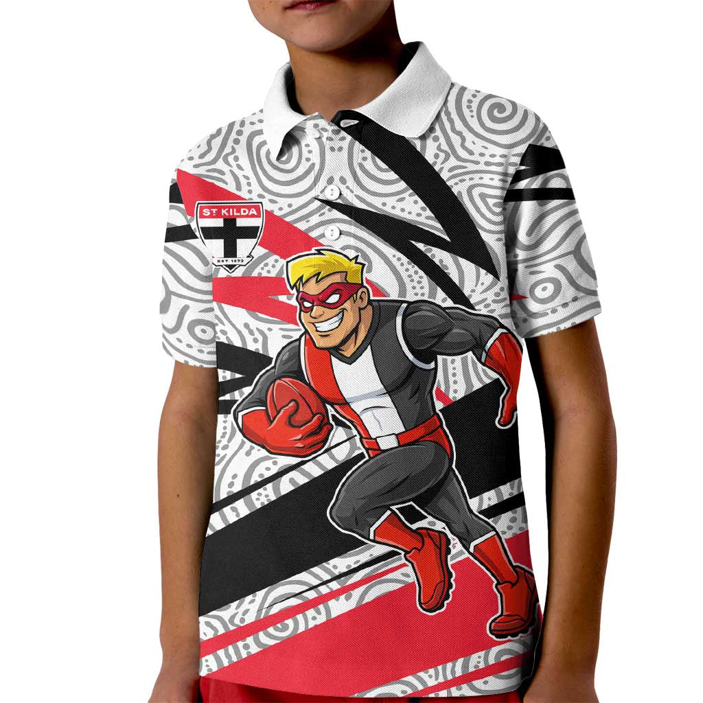 St Kilda Saints Australian Football Kid Polo Shirt Superhero Mascot Art With Indigenous Pattern Art