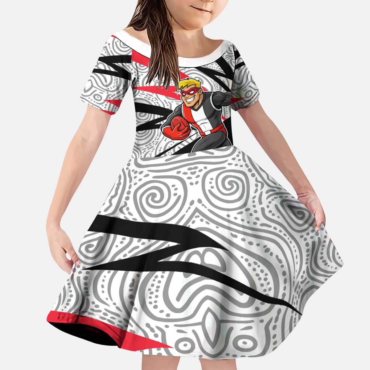 St Kilda Saints Australian Football Kid Short Sleeve Dress Superhero Mascot Art With Indigenous Pattern Art