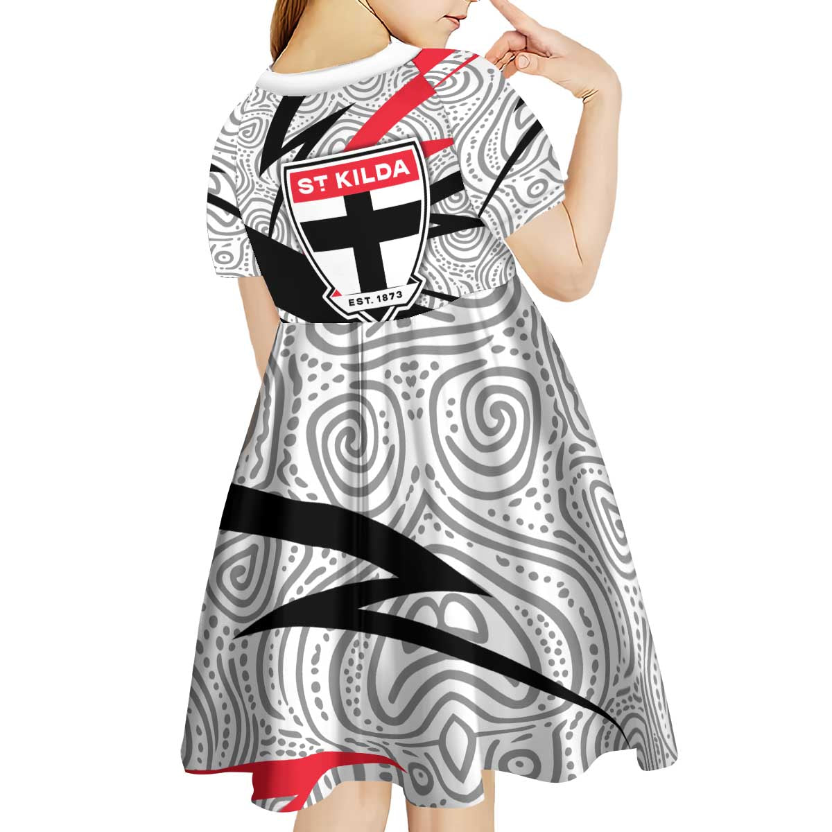 St Kilda Saints Australian Football Kid Short Sleeve Dress Superhero Mascot Art With Indigenous Pattern Art