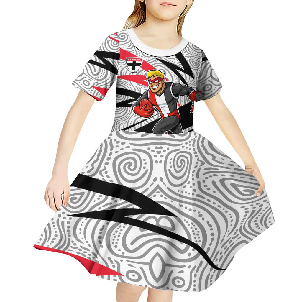 St Kilda Saints Australian Football Kid Short Sleeve Dress Superhero Mascot Art With Indigenous Pattern Art