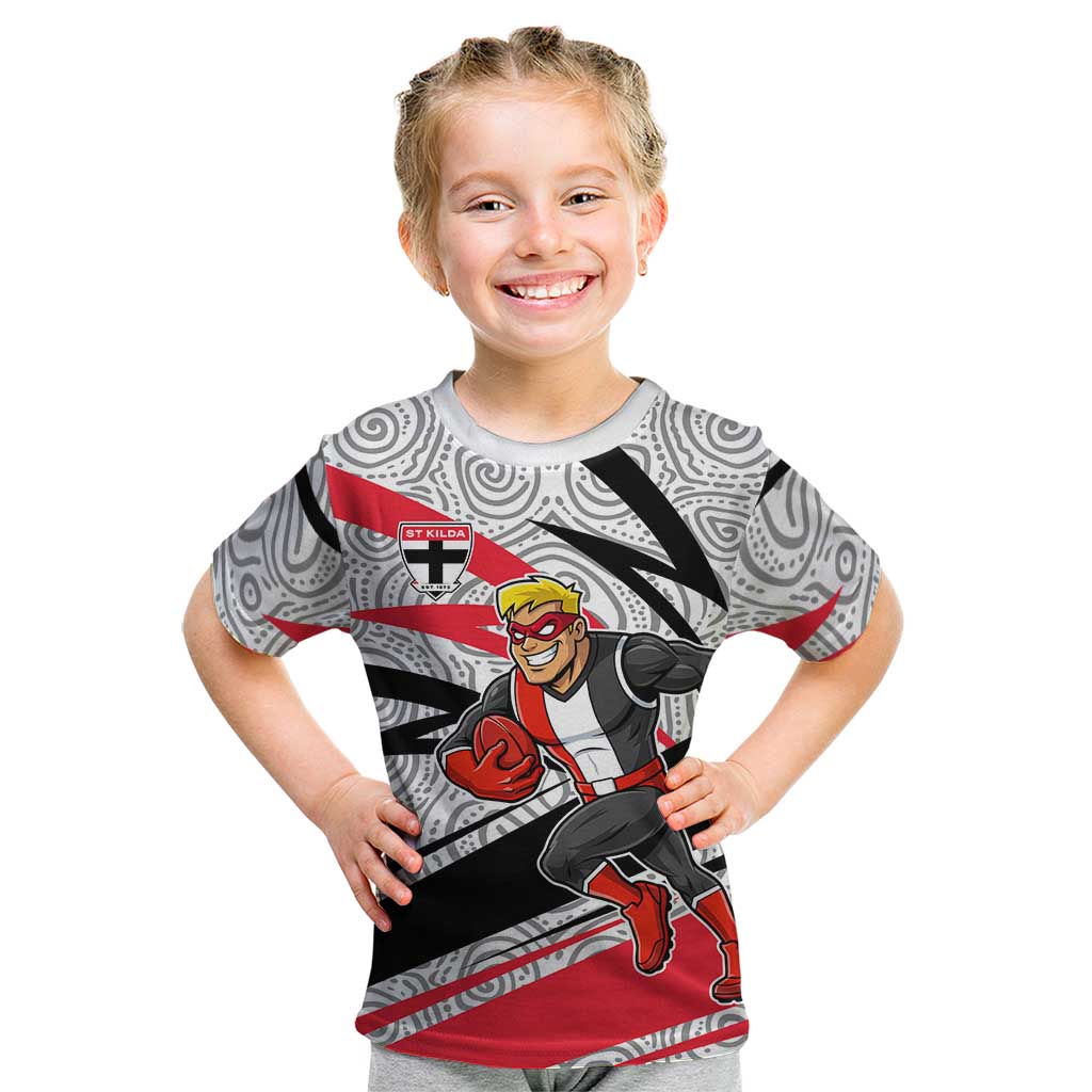 St Kilda Saints Australian Football Kid T Shirt Superhero Mascot Art With Indigenous Pattern Art