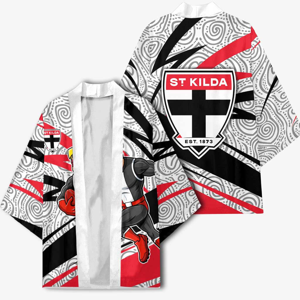 St Kilda Saints Australian Football Kimono Superhero Mascot Art With Indigenous Pattern Art