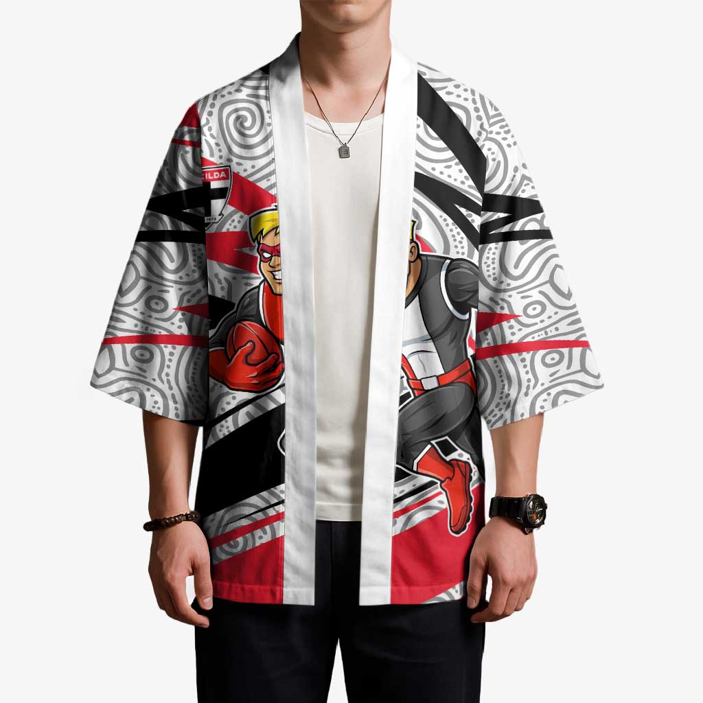 St Kilda Saints Australian Football Kimono Superhero Mascot Art With Indigenous Pattern Art
