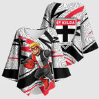 St Kilda Saints Australian Football Kimono Sleeve Blouse Superhero Mascot Art With Indigenous Pattern Art