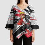 St Kilda Saints Australian Football Kimono Sleeve Blouse Superhero Mascot Art With Indigenous Pattern Art
