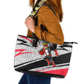 St Kilda Saints Australian Football Leather Tote Bag Superhero Mascot Art With Indigenous Pattern Art