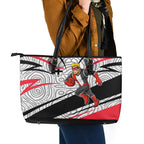 St Kilda Saints Australian Football Leather Tote Bag Superhero Mascot Art With Indigenous Pattern Art