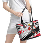 St Kilda Saints Australian Football Leather Tote Bag Superhero Mascot Art With Indigenous Pattern Art