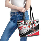 St Kilda Saints Australian Football Leather Tote Bag Superhero Mascot Art With Indigenous Pattern Art