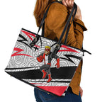St Kilda Saints Australian Football Leather Tote Bag Superhero Mascot Art With Indigenous Pattern Art