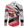 St Kilda Saints Australian Football Long Sleeve Button Shirt Superhero Mascot Art With Indigenous Pattern Art