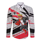 St Kilda Saints Australian Football Long Sleeve Button Shirt Superhero Mascot Art With Indigenous Pattern Art