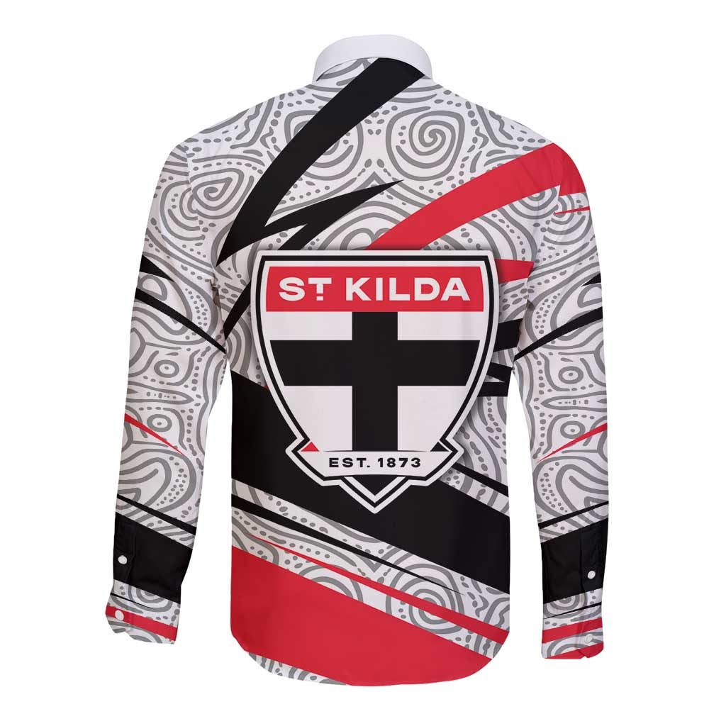 St Kilda Saints Australian Football Long Sleeve Button Shirt Superhero Mascot Art With Indigenous Pattern Art