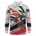 St Kilda Saints Australian Football Long Sleeve Polo Shirt Superhero Mascot Art With Indigenous Pattern Art