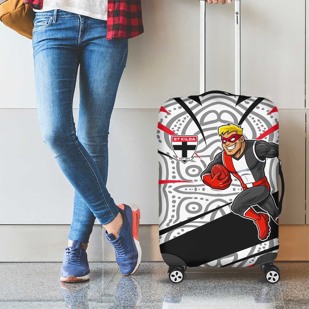 St Kilda Saints Australian Football Luggage Cover Superhero Mascot Art With Indigenous Pattern Art