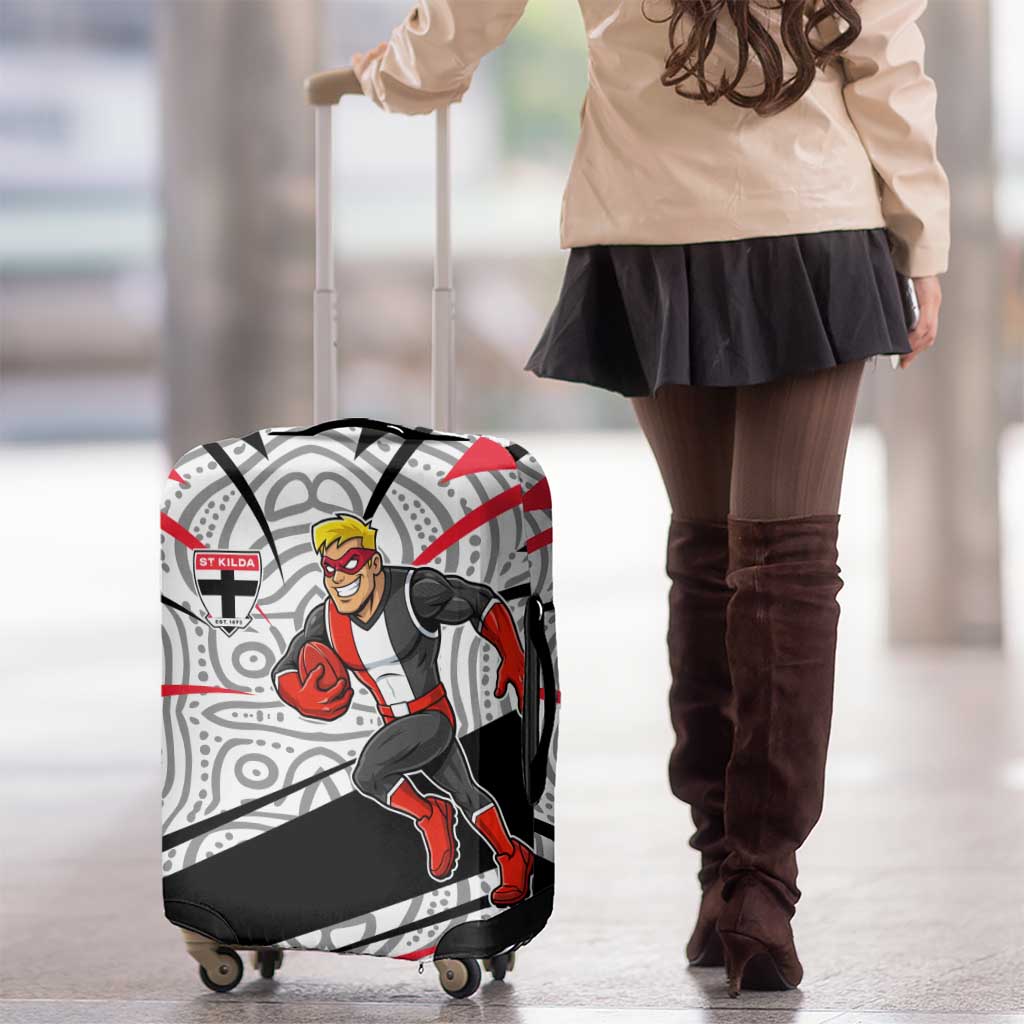 St Kilda Saints Australian Football Luggage Cover Superhero Mascot Art With Indigenous Pattern Art