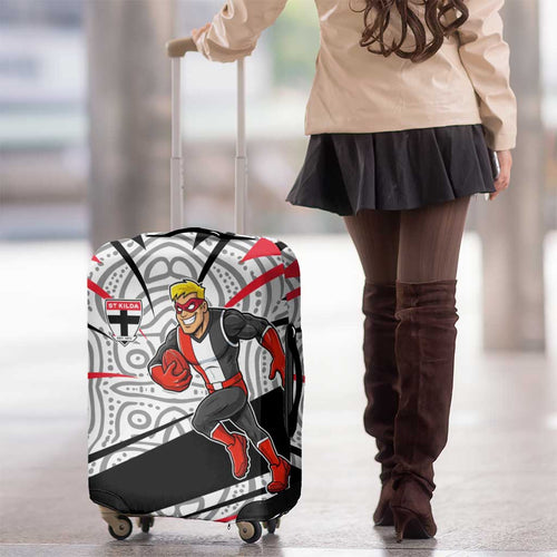 St Kilda Saints Australian Football Luggage Cover Superhero Mascot Art With Indigenous Pattern Art