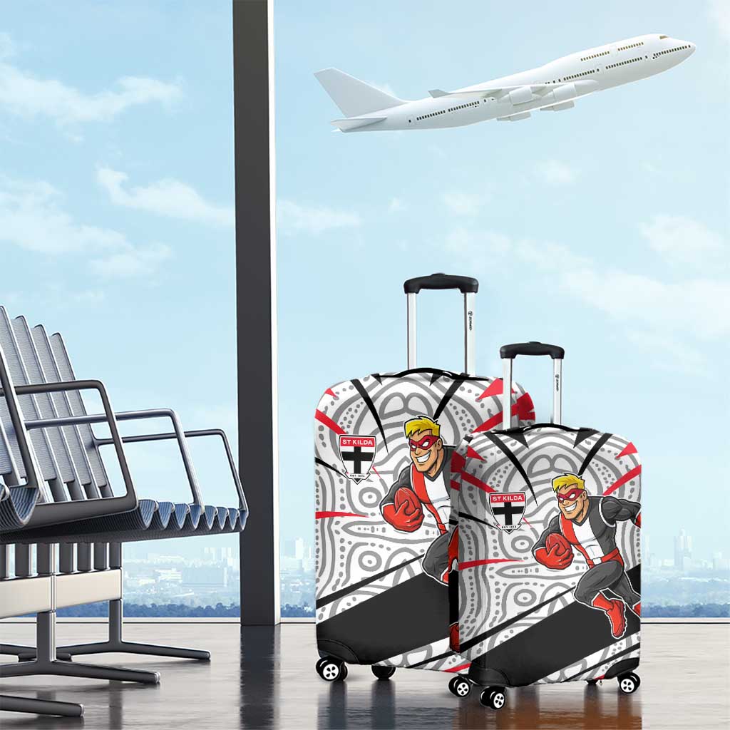 St Kilda Saints Australian Football Luggage Cover Superhero Mascot Art With Indigenous Pattern Art