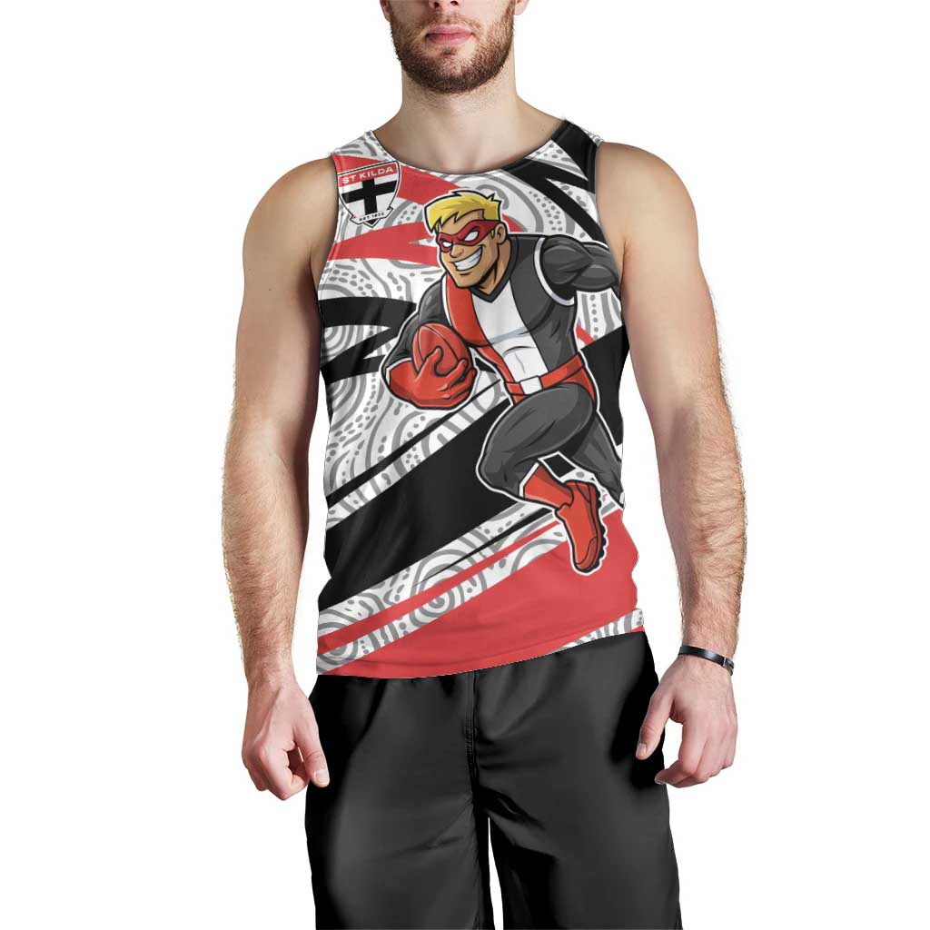 St Kilda Saints Australian Football Men Tank Top Superhero Mascot Art With Indigenous Pattern Art