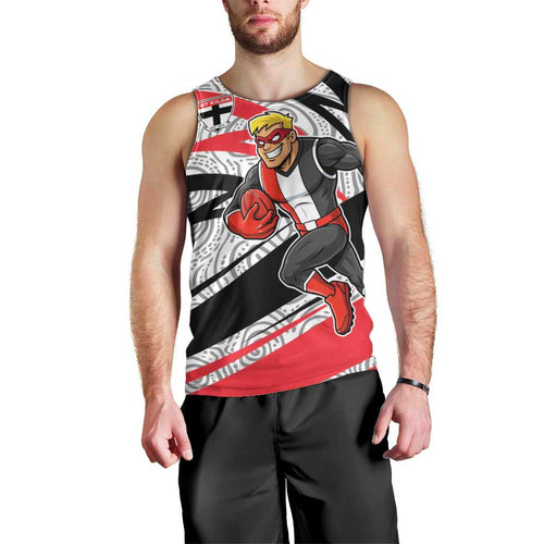 St Kilda Saints Australian Football Men Tank Top Superhero Mascot Art With Indigenous Pattern Art