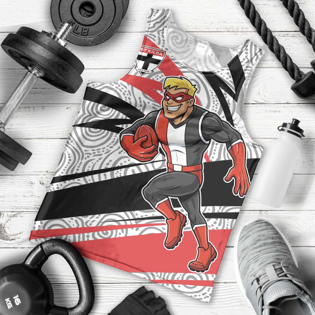 St Kilda Saints Australian Football Men Tank Top Superhero Mascot Art With Indigenous Pattern Art