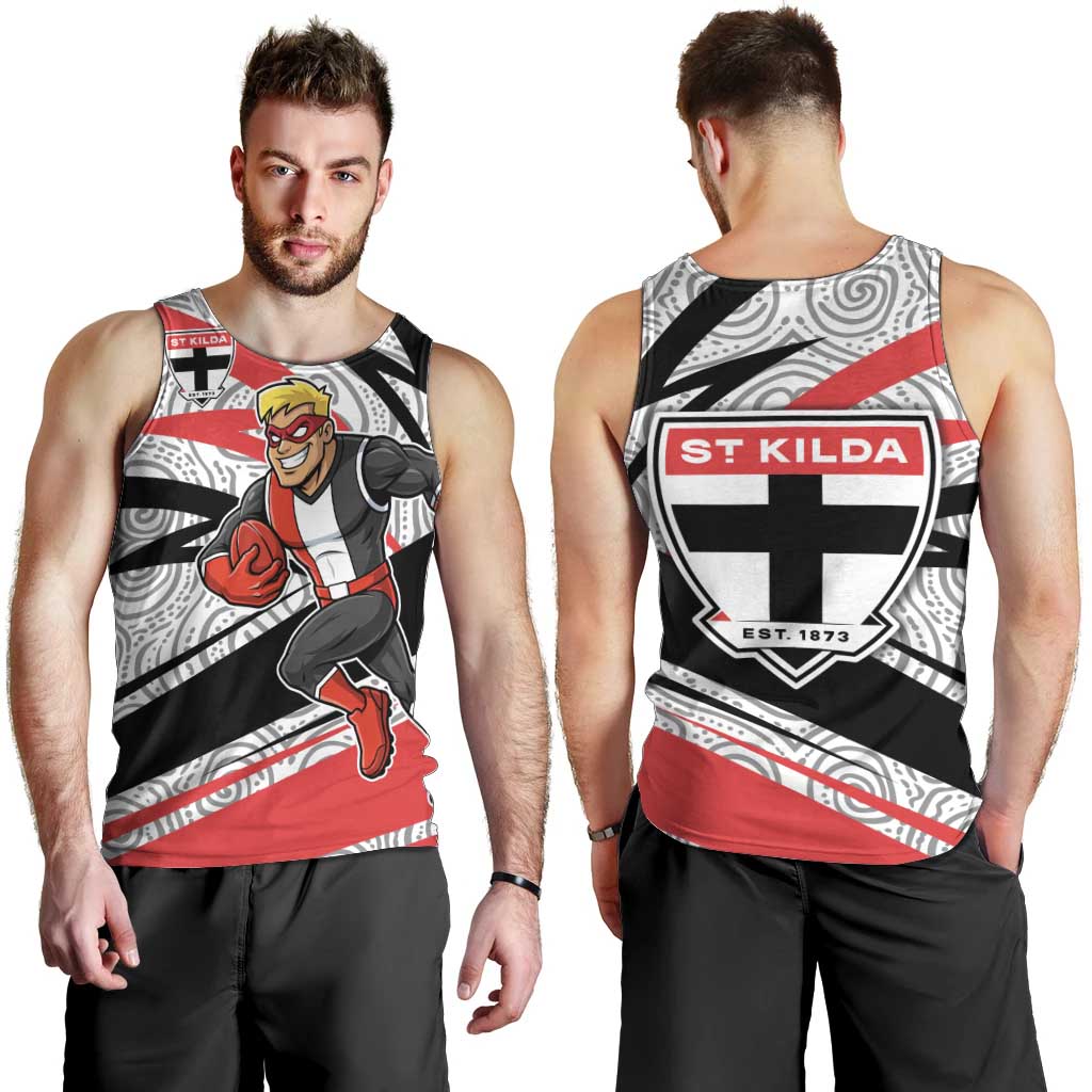 St Kilda Saints Australian Football Men Tank Top Superhero Mascot Art With Indigenous Pattern Art