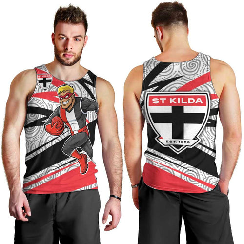 St Kilda Saints Australian Football Men Tank Top Superhero Mascot Art With Indigenous Pattern Art
