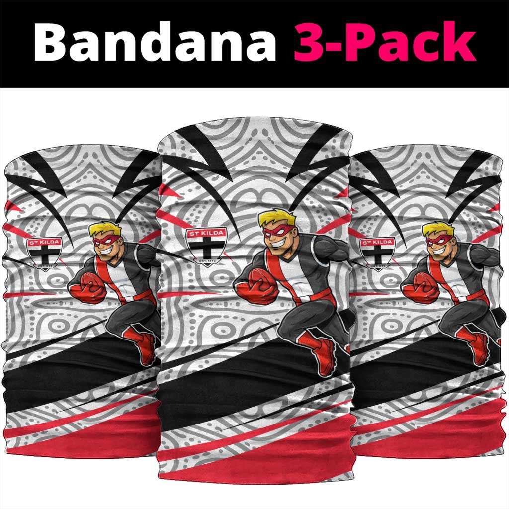 St Kilda Saints Australian Football Neck Gaiter Superhero Mascot Art With Indigenous Pattern Art